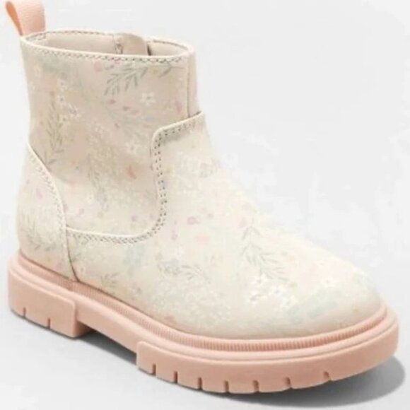 Cat & Jack Toddler Girls Floral Ankle‎ Boots With Side Zipper size 5 NWOT - Picture 1 of 3
